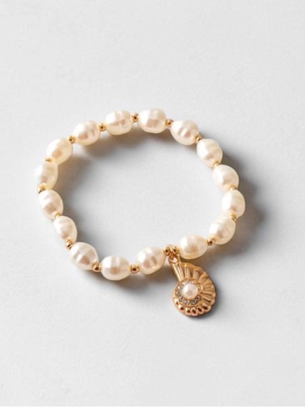 Pearl Charm Stretch Bracelet - Gold and Cream